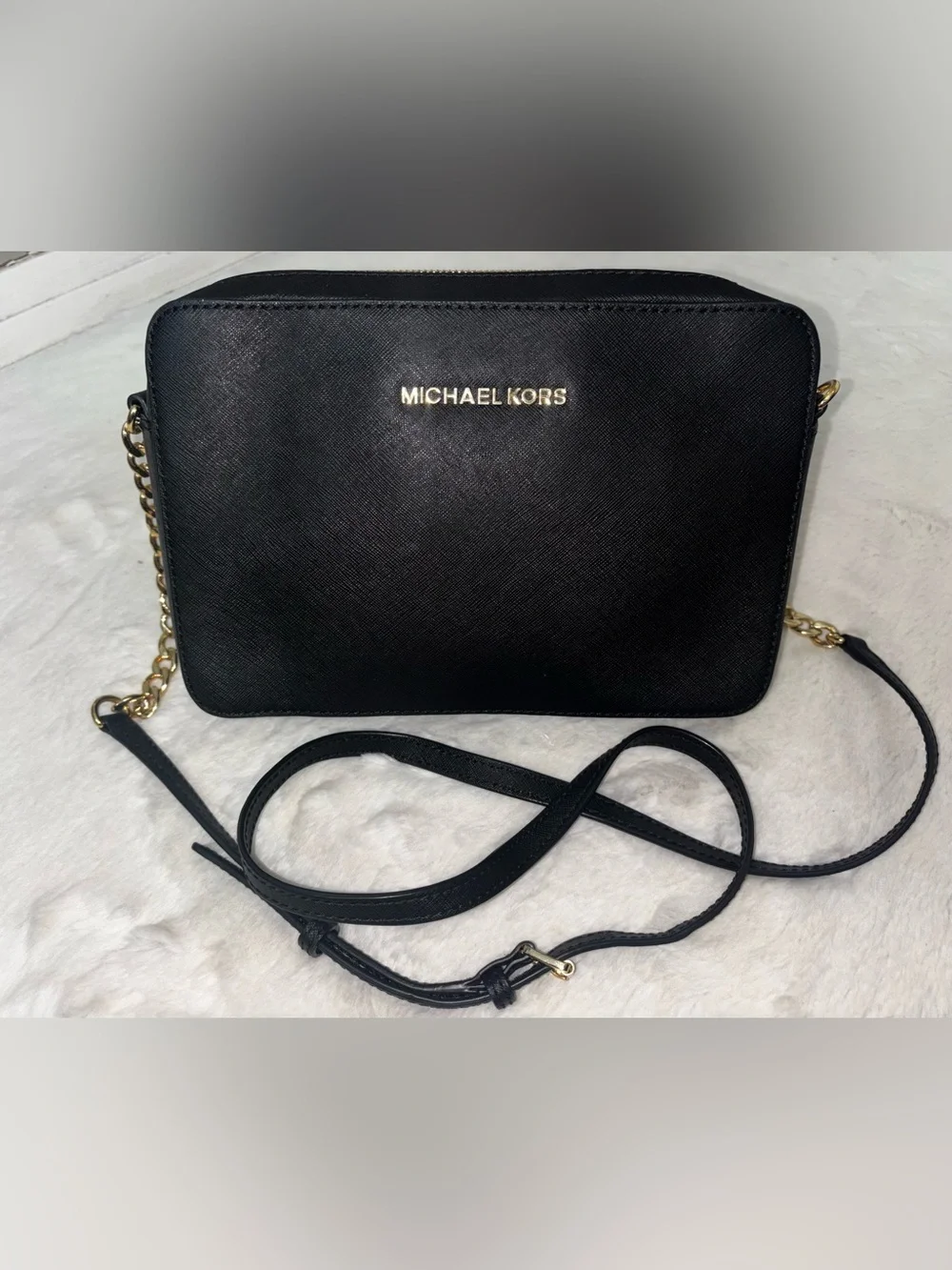 Michael Kors Black Saffiano Leather Crossbody with Gold Logo